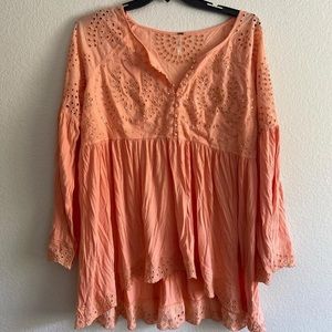 Free People Orange Sparkle Boho Beach Top Blouse